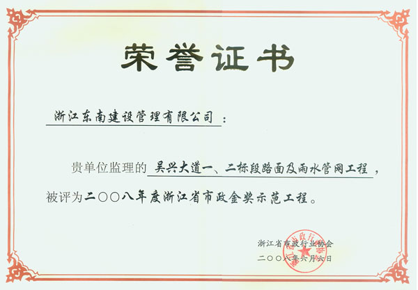 吳興大道一、二標(biāo)段路面及雨水管網(wǎng)工程（浙江省市政金獎(jiǎng)示范工程）